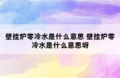 壁挂炉零冷水是什么意思 壁挂炉零冷水是什么意思呀